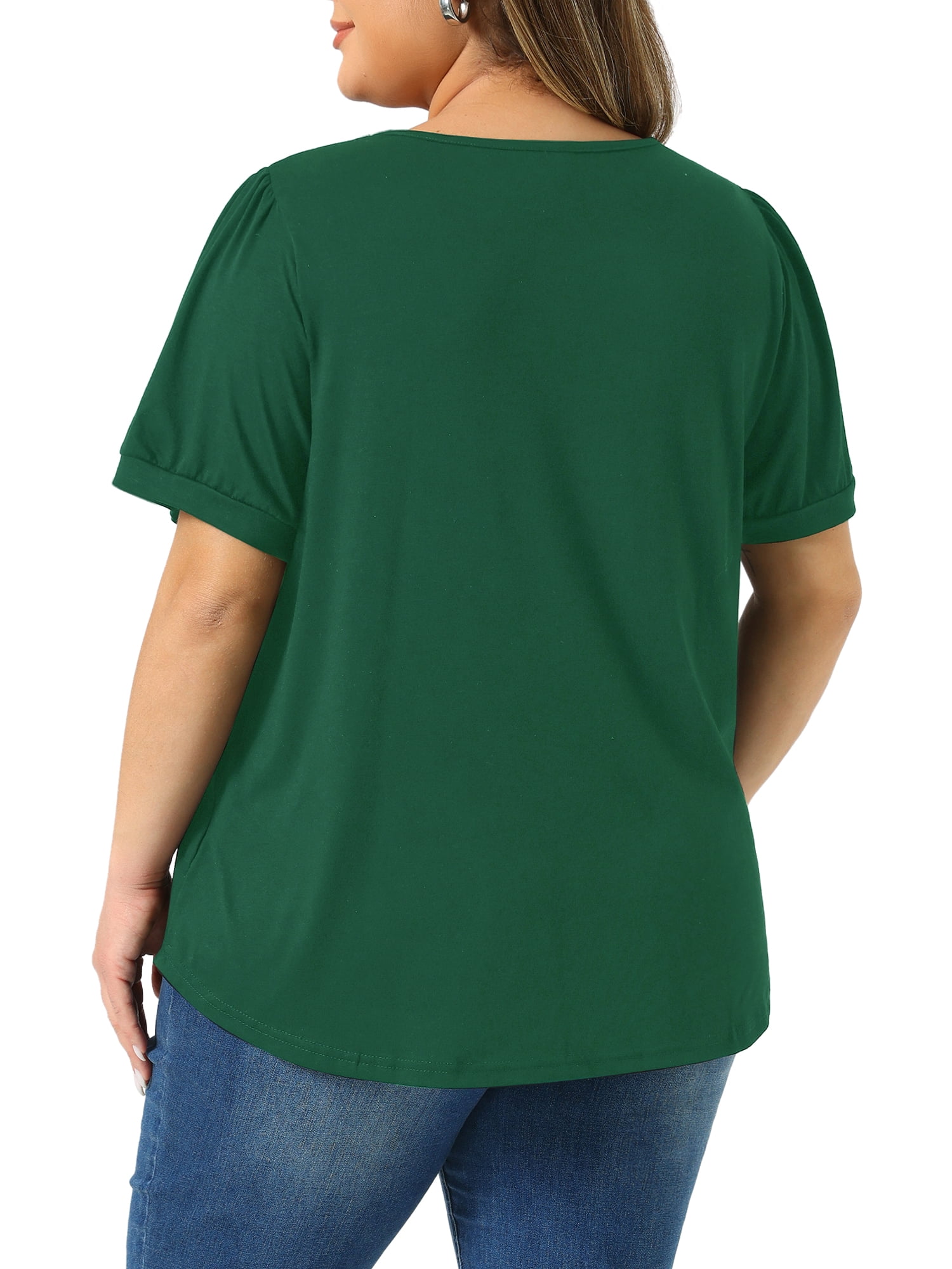DARING DIVA Women's Plus  Crew Neck Pleated Casual Crew Neck Tunic Blouse 3X Dark Green