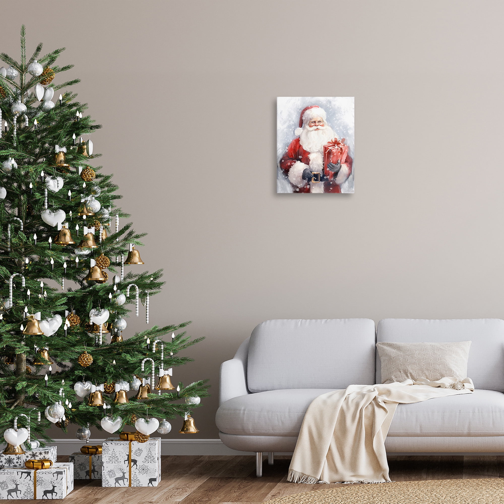 Stupell Industries Santa with Red Gift Holiday Painting Gallery Wrapped Canvas Art Print Wall Art, 16 x 20