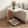 thumbnail image 6 of Double Layer C Shaped Side Table with Wheels, 360° Rotatable Mobile Sofa Bedside Table, Sturdy Metal Frame Space Saving Home Coffee Table,White, 6 of 8