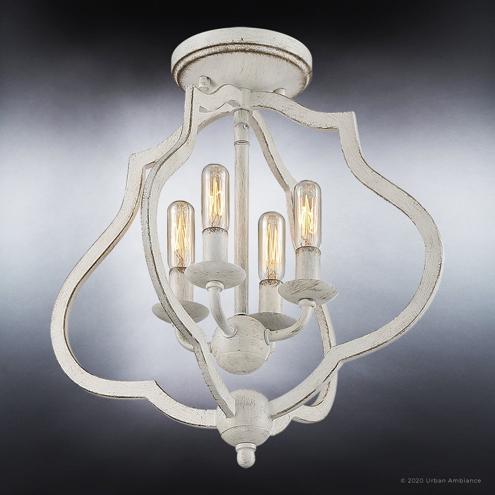 Luxury Art Deco Indoor Ceiling Light, 15.50''H x 15.00''W, with Moroccan Style Elements, Tudor Design, Burnished White Finish and Open Steel Frame, UQL4131