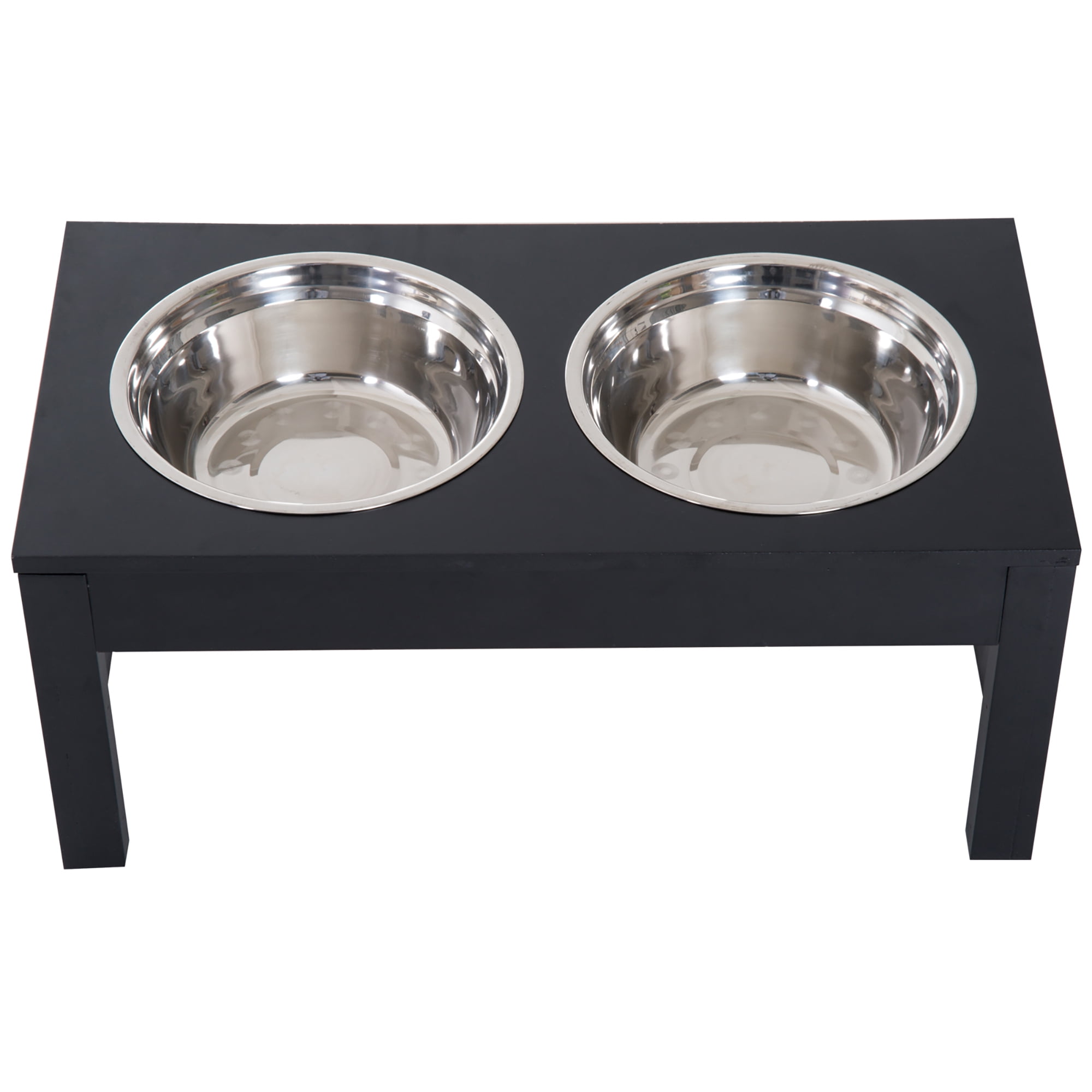 23" Modern Decorative Dog Bone Wooden Heavy Duty Pet Food Bowl Elevated Feeding Station, Black