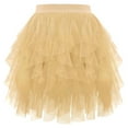 thumbnail image 2 of Huowey Women Tutu Mini Skirt Elastic Waist Pleated Mesh Solid Color Ruffles Tiered Soft Drape Short A Line Elegant Ruched Layered Flowy Short Skirts,Gold,XL, 2 of 3