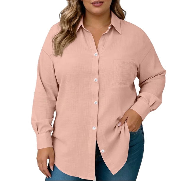 TaTaai Women's Plus Size Casual Shirt, Short Sleeve Button Down with Notch Collar, Patch Pocket Blouse for Everyday Wear Gift