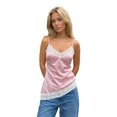 thumbnail image 1 of Camiseta sin mangas de tirantes finos con tirantes finos, elegante, de corte asimétrico y encaje, estilo camisola de satén para mujer., 1 of 9