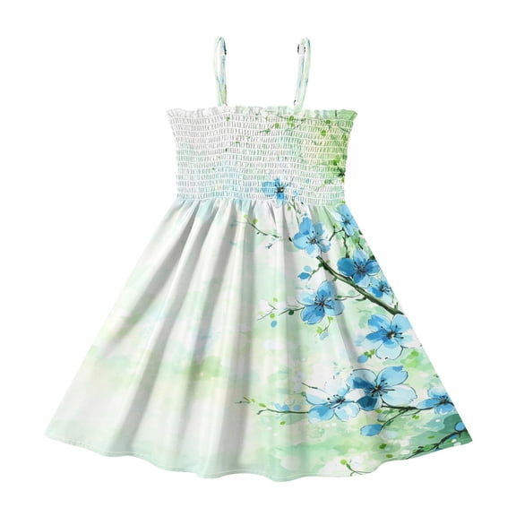 Ttyddzy Woman' Casual-Dresses Sleeveless Camisole A-Line Dress for 2Y-7-8Y,Blue Blossom Watercolor