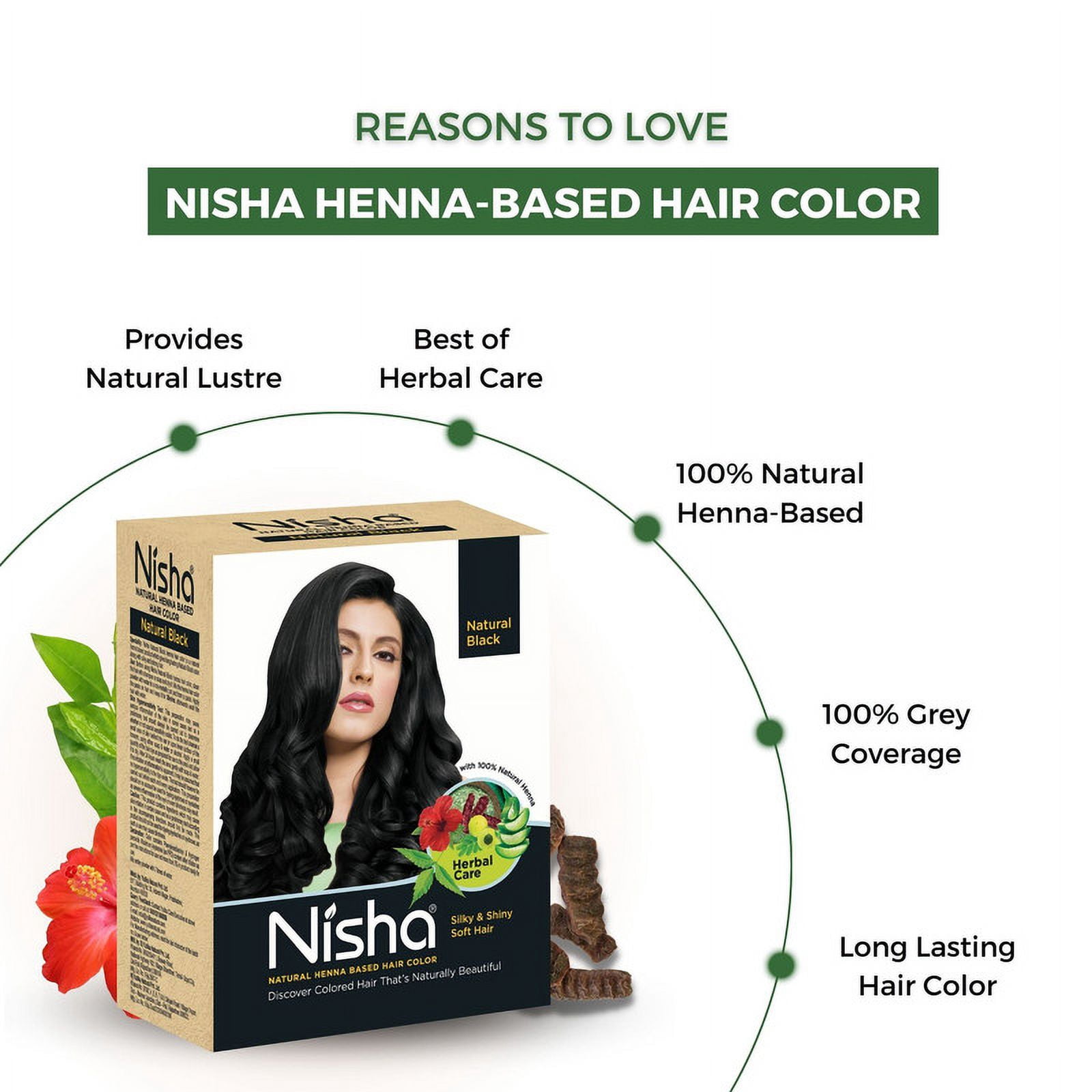 Lot De 10 Sachets De Poudre De Henné Noir Naturel Nisha, 10g Chacun - Pour Cheveux 100% Gris, Bio