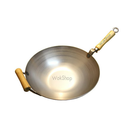 12 inch Carbon Steel Wok w/ Helper Handle (flat bottom) by, Flat bottom can sit directly on electric stove or grills By Wok