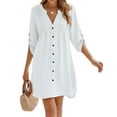 thumbnail image 3 of Women Beach Cover Ups V Neck Button Down Swimsuit Coverup Swimwear Bathing Suit Up White L, 3 of 9