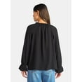 thumbnail image 3 of Time and Tru Women's Ruffle Neck Blouse with Long Sleeves, Size XS – XXXL, 3 of 5