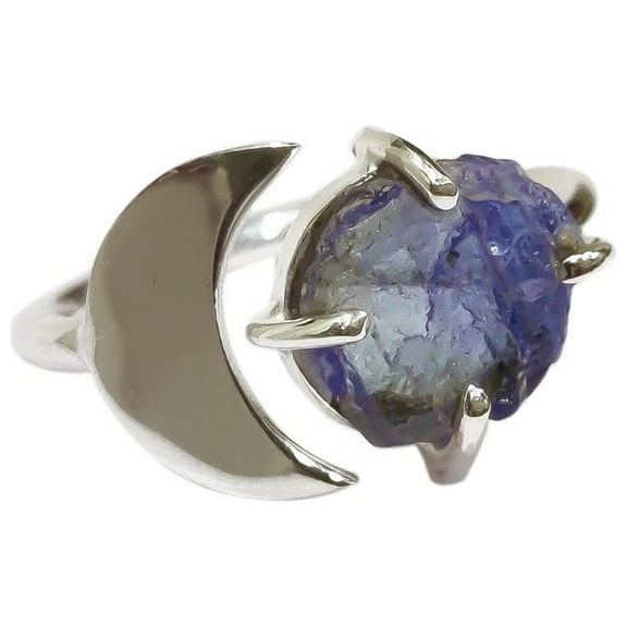 Natural Tanzanite Ring, Raw Tanzanite Gemstone Ring, December Birthstone, Crescent Moon, 925 Sterling Silver, Womens Ring, Christmas, Thanksgiving, Handmade, Statement Jewelry, Rough Gemstone Jewelry