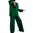 thumbnail image 1 of Conjunto de pijama de satén Conjunto de ropa de dormir de satén con cuello vuelto y botones largos, pantalones largos de manga larga, 1 of 6