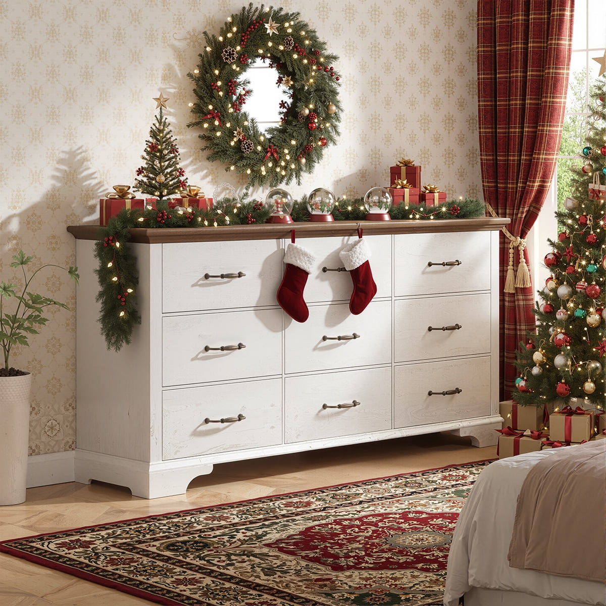 EnHomee 9 Drawer White Dresser for Bedroom Wood Dressers&Chest of Drawers 63" Long Dresser