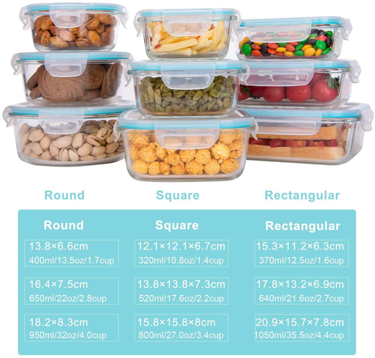 Glass Food Storage Containers with Lids, [18 Piece] Glass Meal Prep Containers, Glass Containers Food Storage Lids, BPA Free & Proof (9 Lids & 9 Containers) - Walmart.com