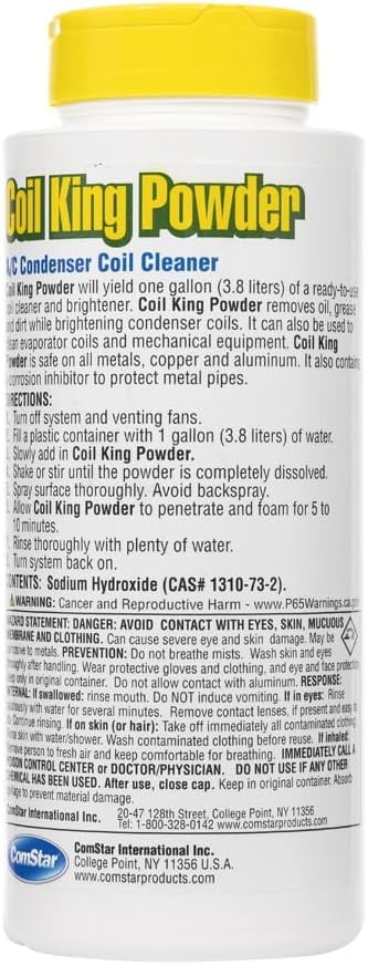 ComStar Coil King, 18 Ounces, Heavy Duty Foaming Condenser Coil Cleaner & Brightener, Alkaline, Non-Acid Cleaner for Finned Tubes, Air-Cooled Condenser Coils, Made in USA (90-110)