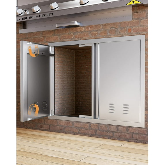 Litake 21" H x 36" W Stainless Steel Outdoor Kitchen Door with Recessed Handle 304 Stainless Steel Double Access Door for BBQ Island, Grilling Station
