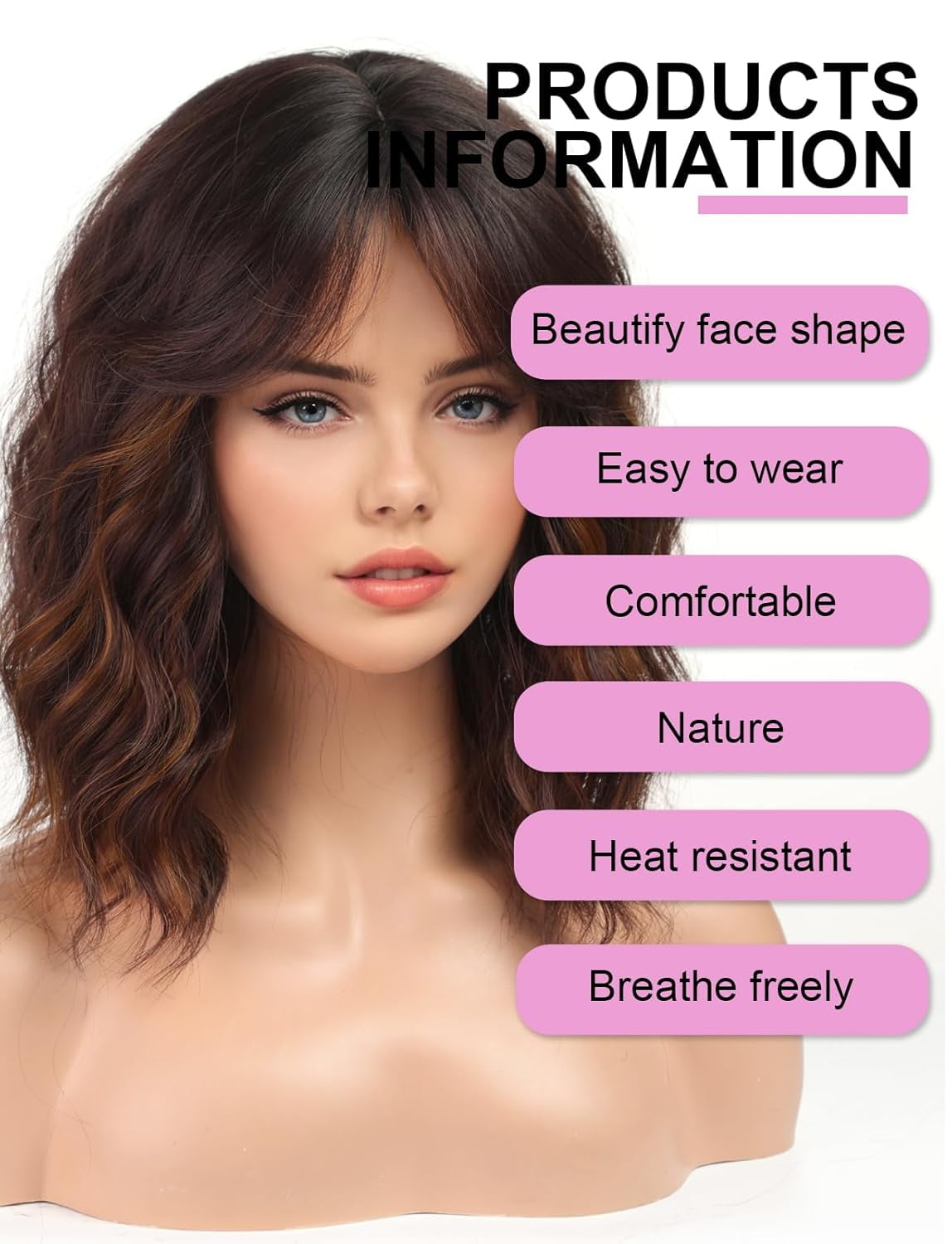 Dopi Short Wavy Bobo Human Hair Brown Mixed Color Wig Curly Hair Medium Short Hair