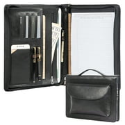 AZXCG Handmade Vegan Leather Portfolio, Professional Business Organizers Padfolio with Retractable Handle, Travel Carry Case for Men, Black