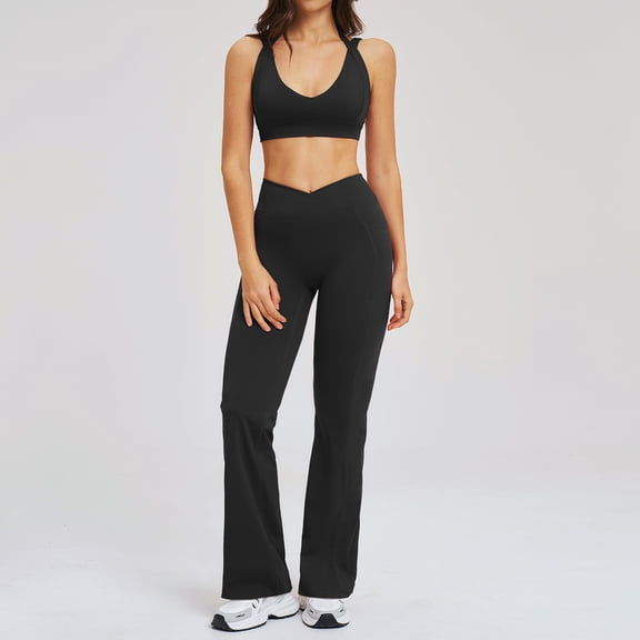PISONIC Womens Workout Sets 2 Piece Sports Bra Straight Leg Yoga Pants Yoga Pilates Outfits