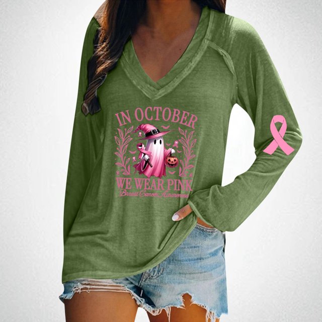 MHFRRA Una Camiseta de Manga Larga con Cuello En V, Moderna e Informal, para Mujer. Verde