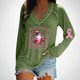thumbnail image 1 of MHFRRA Una Camiseta de Manga Larga con Cuello En V, Moderna e Informal, para Mujer. Verde, 1 of 3