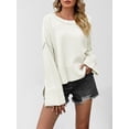 thumbnail image 5 of Women'S Oversized Long Sleeve Sweaters Fall Outfits Trendy Crewneck Knit Side Slit Fashion Pullover Tops Apricot XL, 5 of 10