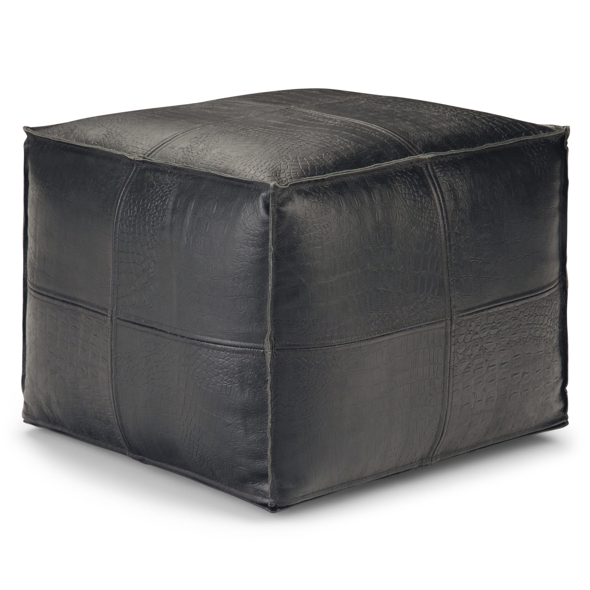 Brooklyn + Max Edison Contemporary Square Pouf in Black Leather
