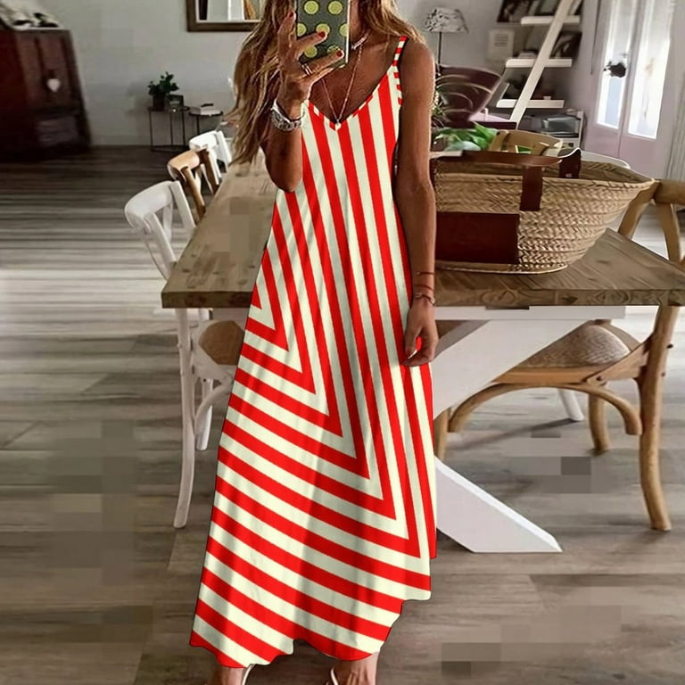 Red And White Striped Sleeveless Dress Loose Women's Dress Dresses Luxury Evening Dresses - Walmart.com Red And White Striped Sleeveless Dress Loose Women's Dress Dresses Luxury Evening Dresses - Walmart.com