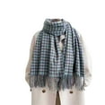 thumbnail image 2 of Women's Long Plaid Scarf Wrap, Two Way Wear Shawl and Scarf, Thickened Warm Winter Wrap, Oversized Plaid Scarf, Bohemian Style Fashion Scarf, Autumn Winter Accessory - Sky Blue, 2 of 4