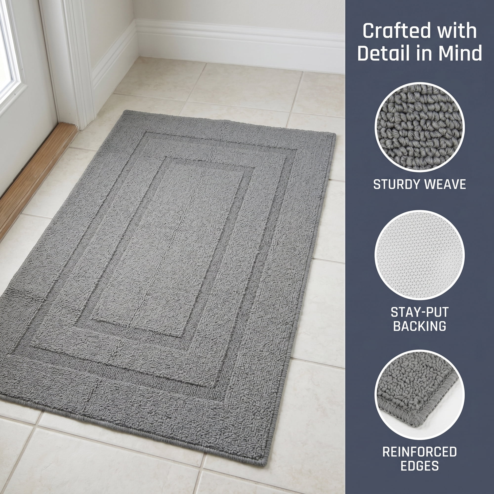 Unique Bargains Geometric Resistant Polypropylene Non Slip Waterproof Mat Grey 35" x 24"