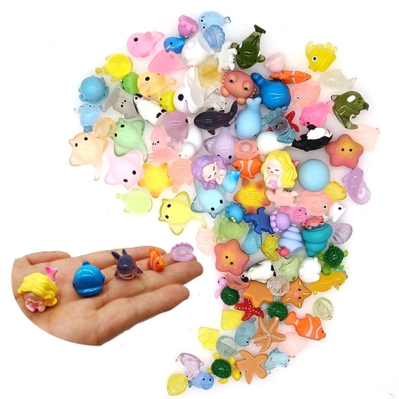 100 Pcs Ocean Mini Resin Animals Variety Pack Figurines Tiny Plastic Animals Sea Creatures Figures to Hide for Miniature Fairy Garden