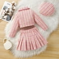 thumbnail image 4 of Mercatoo Toddler Girl Plaid Long Sleeve Jacket Tops Thickened Suit Skirt + Hat 3Pcs Set Fall Winter Kids Girls Outfit Clothes, 4 of 9