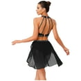 thumbnail image 2 of iiniim Women Lyrical Dance Dress Shiny Rhinestones Crop Top with Skirted Leotard 2-Piece Costume Black XL, 2 of 7