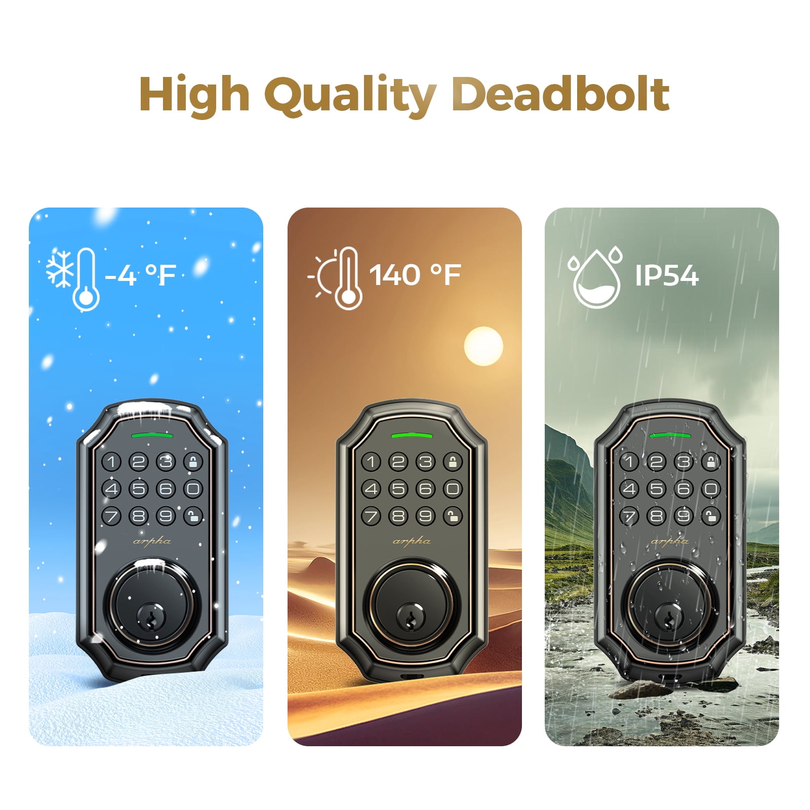ARPHA Zinc Alloy Keyless Entry, Auto Lock Keypad Deadbolt