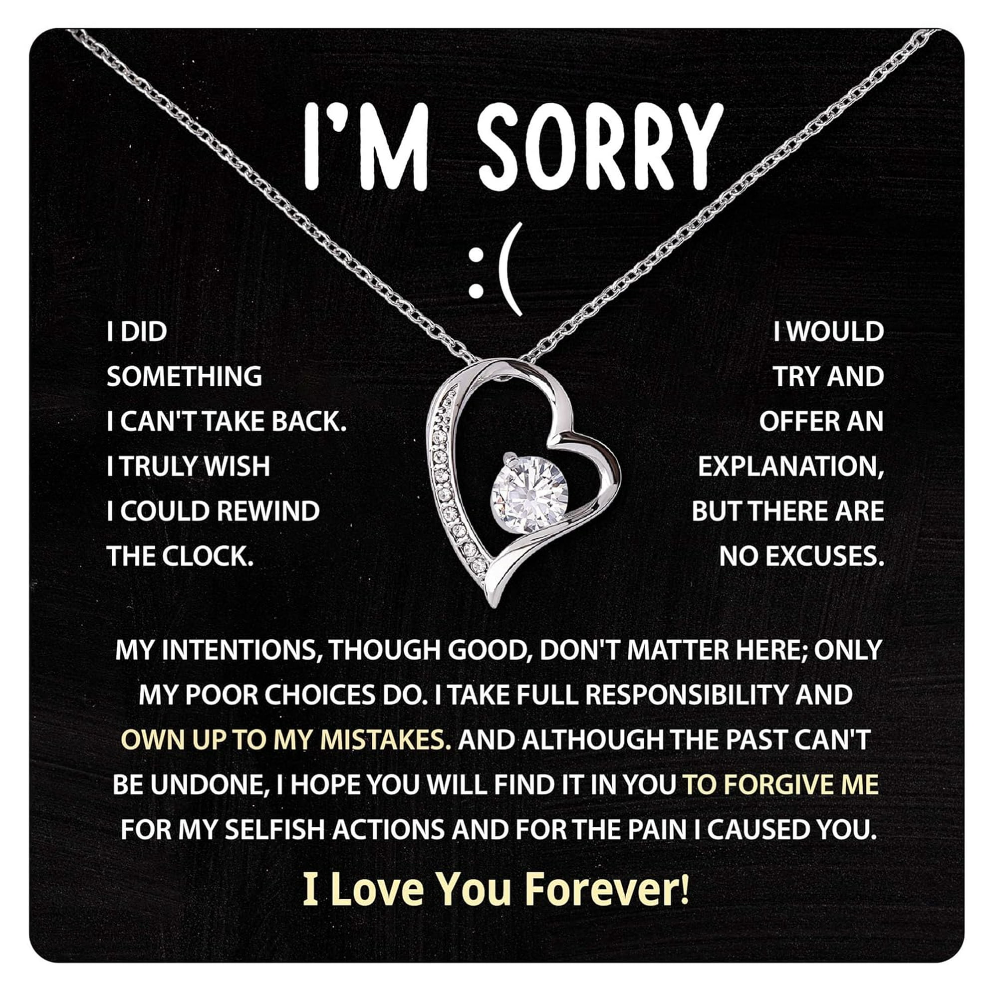 Im Sorry Her - Apology Forgive Me Necklace With Message Card And Box - I Love You Women Girlfriend Men Mom Wife Dad Husband Boyfriend Parents Rewind The Clock #2189, White Forever Love Necklace