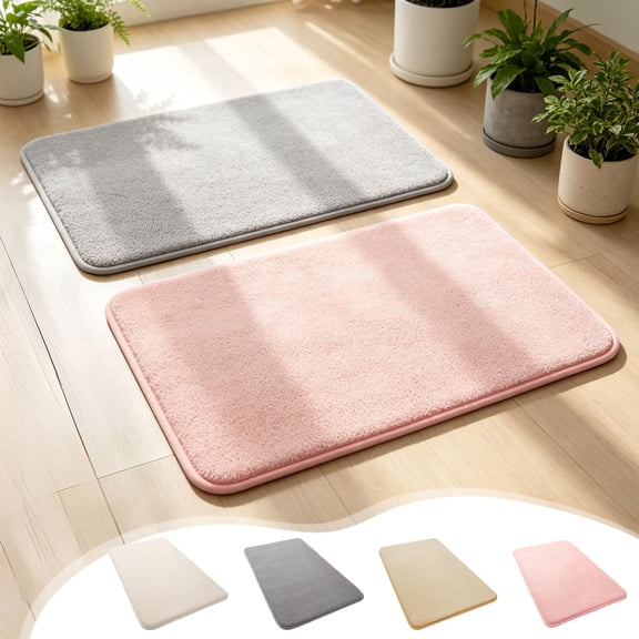 Solid Color Fleece Bathroom Rug Ultra Water Absorbent Shower Floor Mat, Non Slip Washable Polyester Doormat for Home Decor, AKLJWH