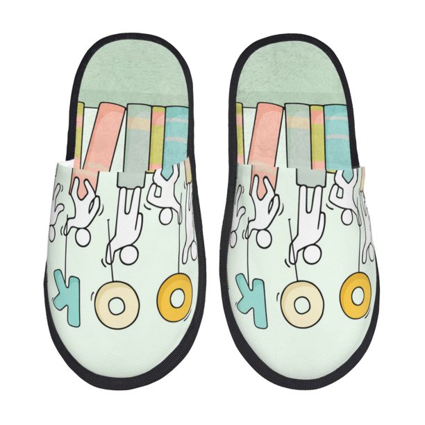 Fotbe Books Pantuflas Peludas para Mujer con Estampado, Zapatillas de Peluche, Zapatos de Invierno para Casa, Uso Interior y Exterior-Medium