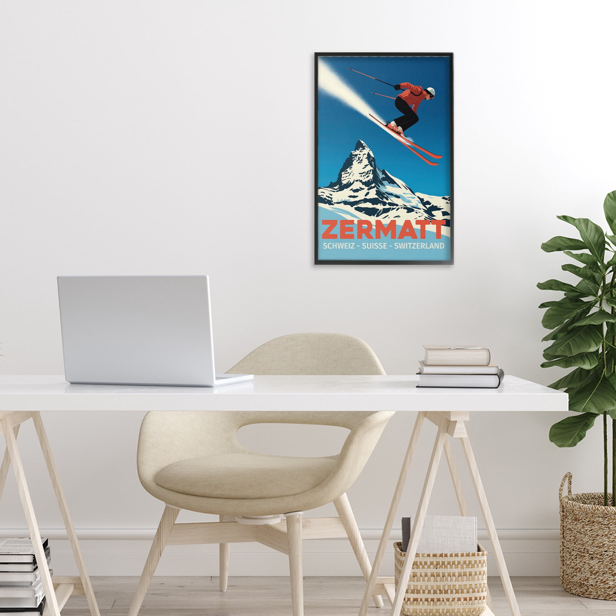 Stupell Industries Zermatt Ski Poster Black Framed Giclee Art, design by Andreas Magnusson