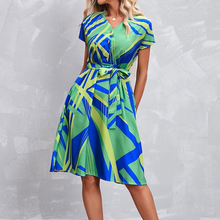Aesthetic Green Sundress Casual Forest Green Linen-Blend Midi Shirt Dress  With Belt Pockets