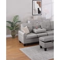 thumbnail image 5 of DeeHome Grey Faux Leather Living Room Furniture 3-PCS Sectional Sofa Set LAF Sofa RAF Chaise And Storage Ottoman Cup Holder Couch, 5 of 9