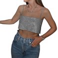thumbnail image 2 of Gupgi Women Silver Vest Bling Rhinestones Crop Top Spaghetti Strap Backless Sequins Tank Top, 2 of 9