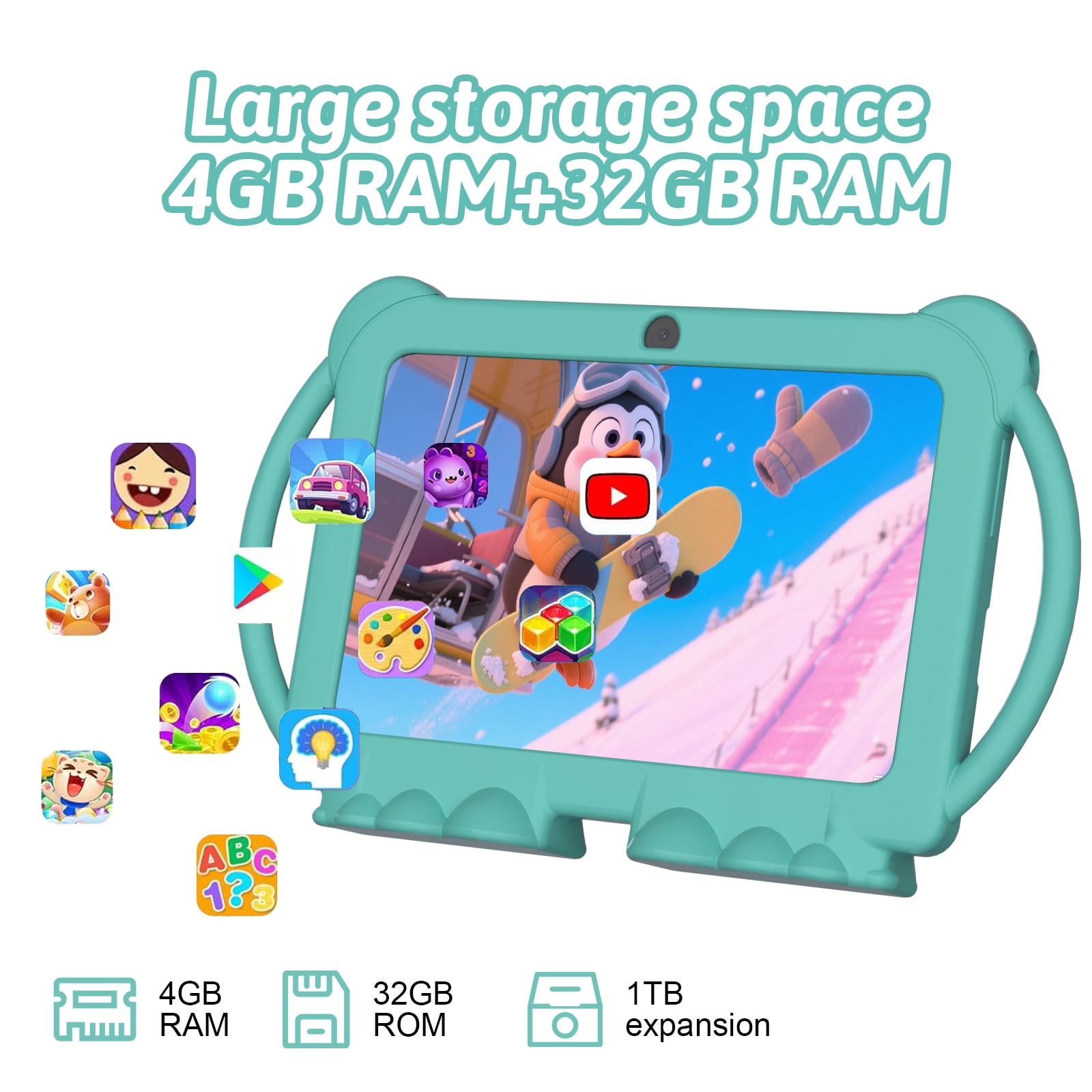 WUIUHOU 7inches Android 12.0 tablet for Kids with Case, 4GB(2+2Expand) RAM+32GB ROM(Can Expand Up to 512GB), Front 2.0MP+ Back 5.0MP Dual Cameras, 1024*600 IPS LCD, Green