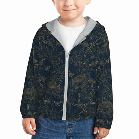 

Vsdgher Vintage Chrysanthemum Kids Sun Protection Hoodie with Zip Rash Guard Tops Children s Long Sleeve Sun Protection Clothing - 3 Years