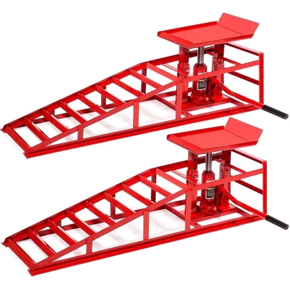 Stark USA Hydraulic Car Ramps 2-Pack, 11,000 lb Capacity Low Profile Vehicle Lift Ramps with Built-In Hydraulic Jack for Cars, SUVs & Light Trucks
