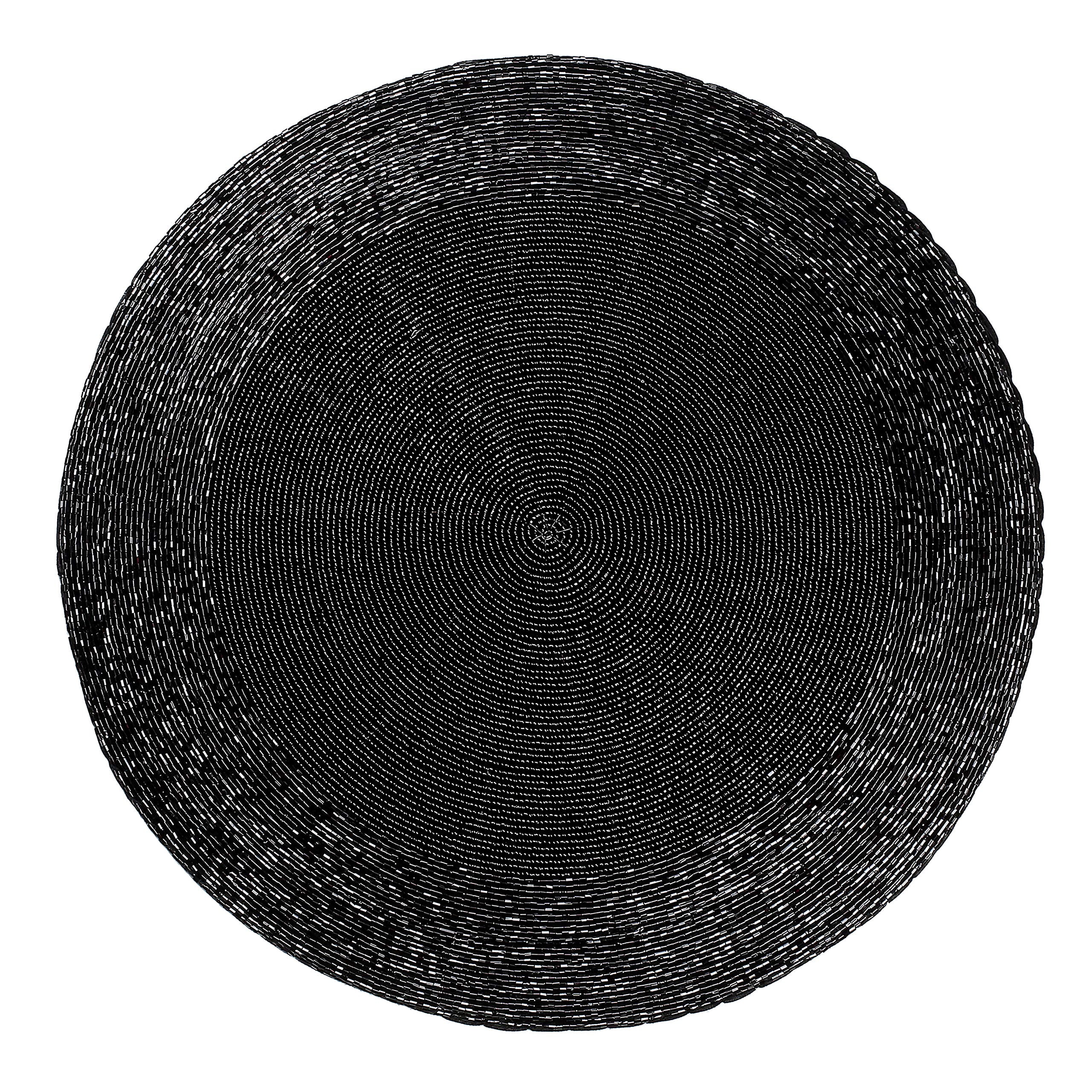 Homebia Designs Round Black Beaded Placemats Set of 4 - Handcrafted Decorative Table Chargers - Elegant Farmhouse Table Mats for Dining, Holiday Dinner, Parties, Wedding & Home Décor - 13 Inch Black