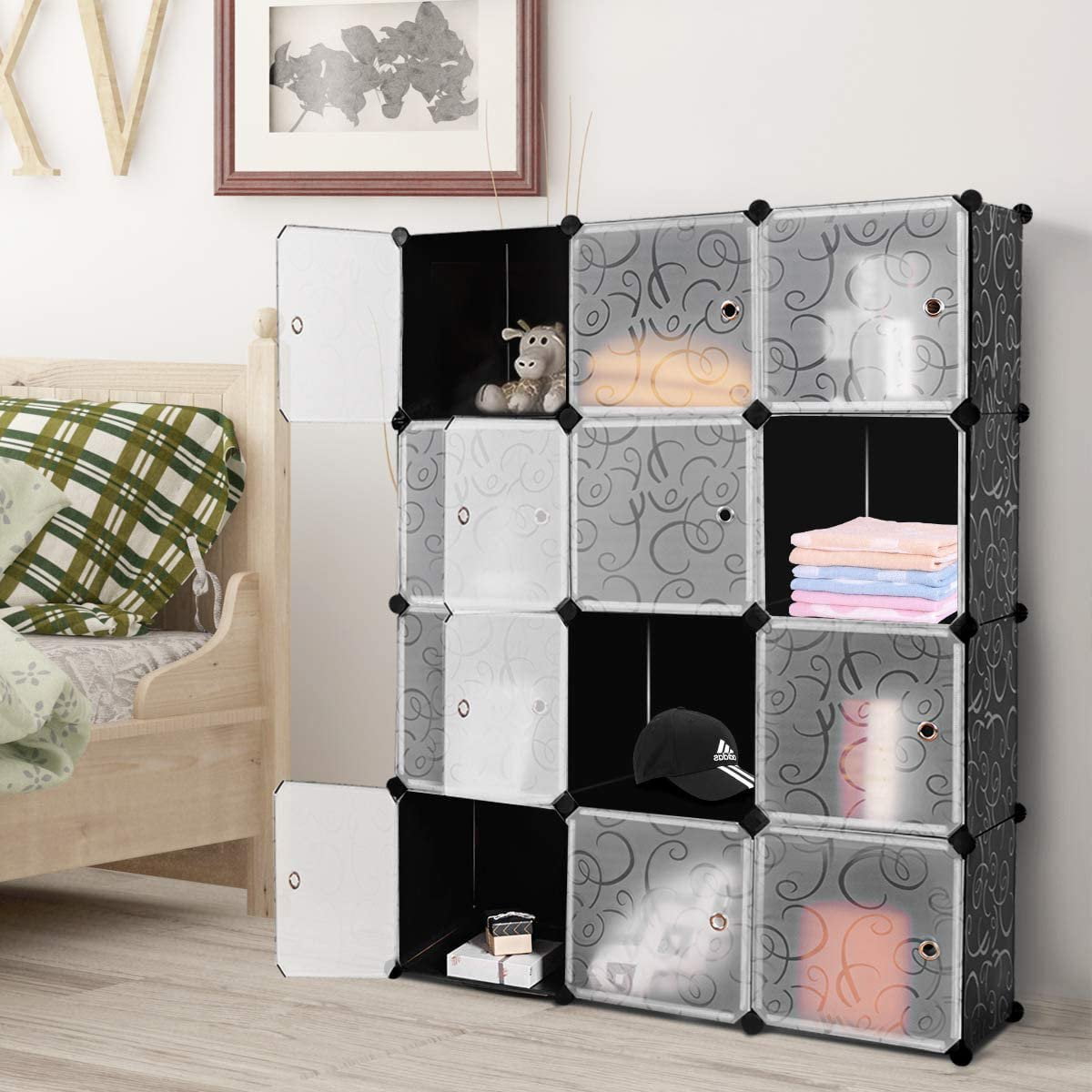 Sesslife 12 Cube Storage Organizer, Storage Closet Organizer with Door