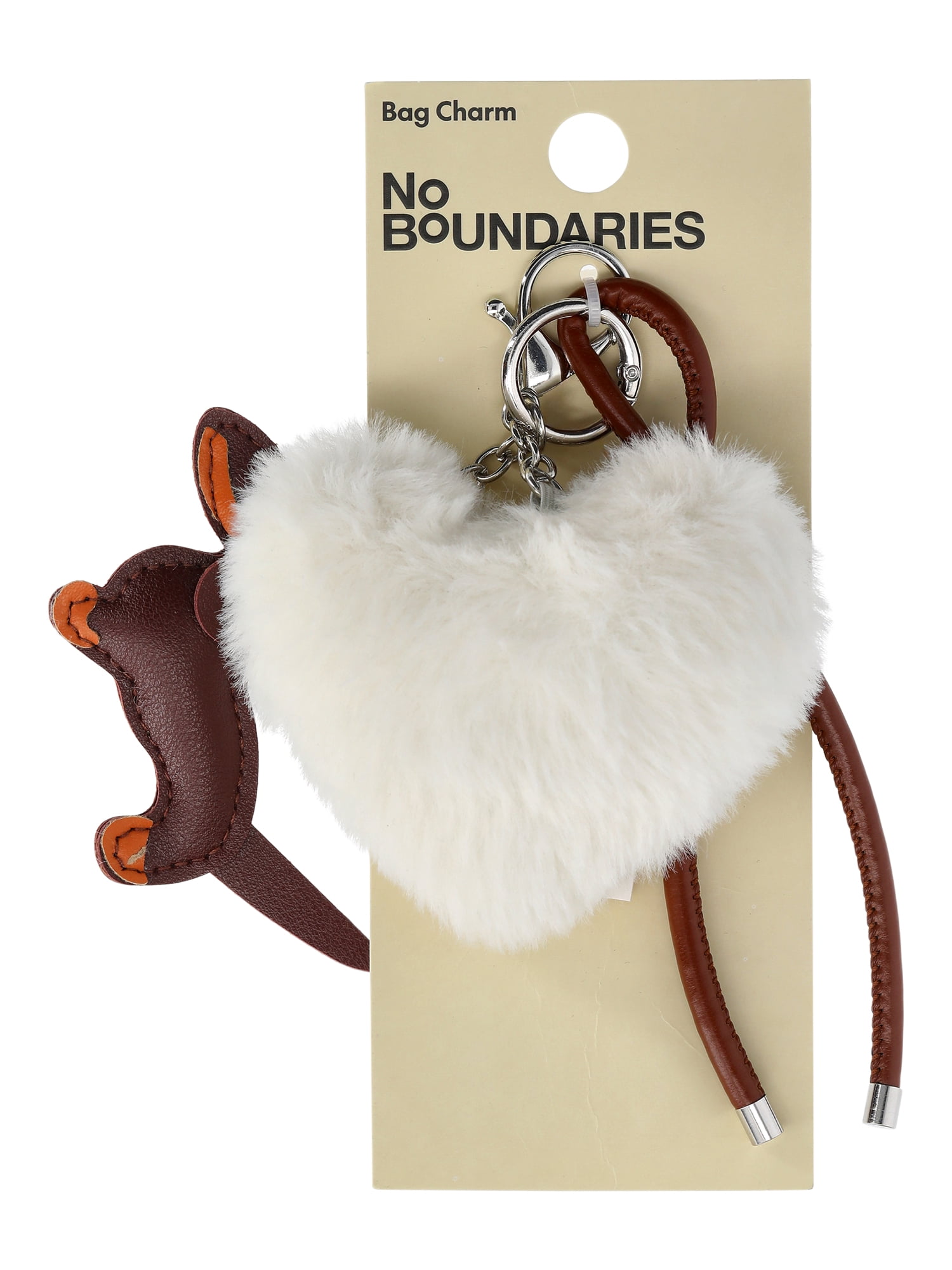 No Boundaries Women'sDog & Heart Pom Pom Bag Charm, Off-White
