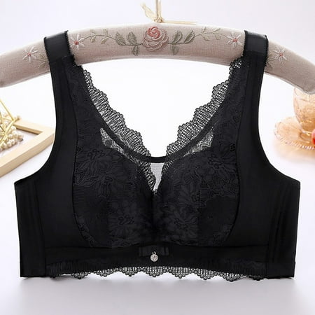 Fznquz Comfort Bras Women Breathable No Underwire Lace Balconette Plus Size Black Bra