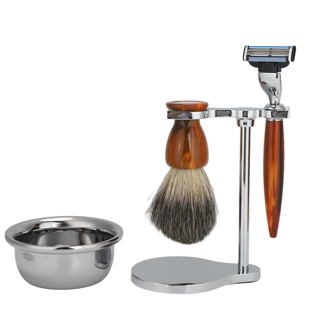 Kit de afeitado profesional para hombres, 4 piezas, maquinilla de afeitar manual tradicional, brocha de afeitar, cuenco de jabón y soporte para afeitado.