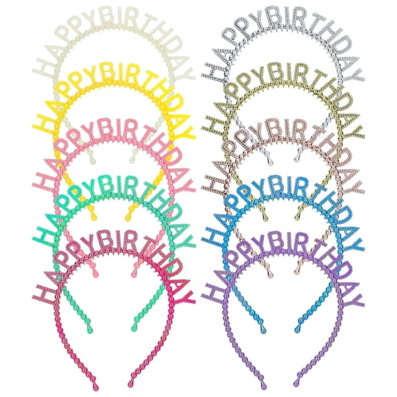 10 Pieces Sparkly Bead Plasitc Happy Birthday Headbands Crowns Hair Bands Hoops Birthday Party Hair Accessories for Toddlers Girls Kids Teens Women