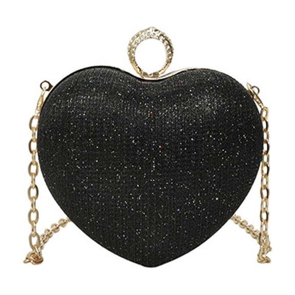 Oioii Trendy Heart Shaped Evening Bag for Women, Fashion Chain Crossbody Handbag, Stylish Clutch Purse Ideal for Wedding, Prom, Formal Events, Night Out and Party Occasions,Black
